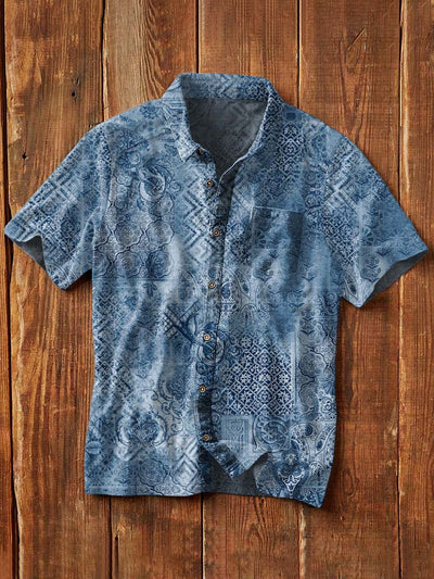 Men's Retro Ethnic Printed Casual Short Sleeve Lapel Shirt