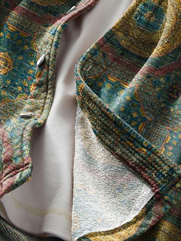 Men's Vintage Geometric Circle Art Print Soft Long Sleeve Pocket Shirt
