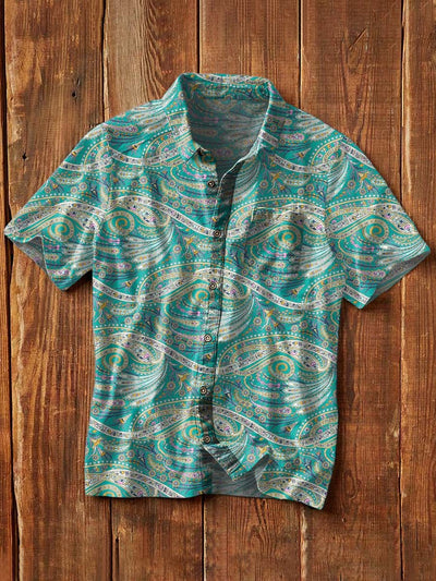 Men's Retro Ethnic Printed Casual Short Sleeve Lapel Shirt