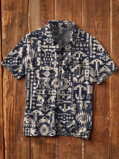 Men's Western Print Casual Lapel Short Sleeve Shirt