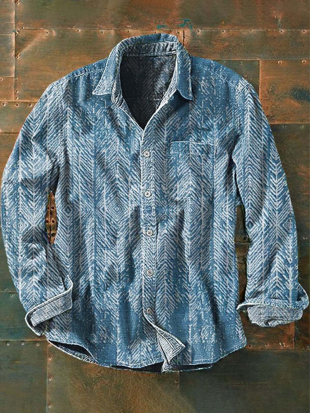 Men's Vintage Tribal Ethnic Print Casual Lapel Long Sleeve Shirt