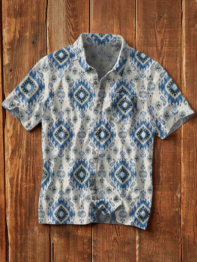 Men's Western Print Casual Lapel Short Sleeve Shirt