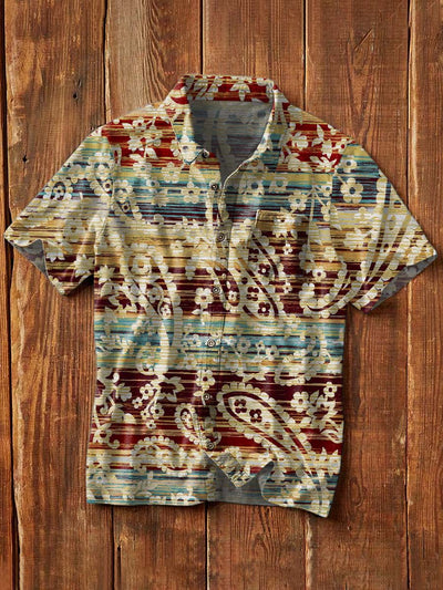 Men's Western Print Casual Lapel Short Sleeve Shirt