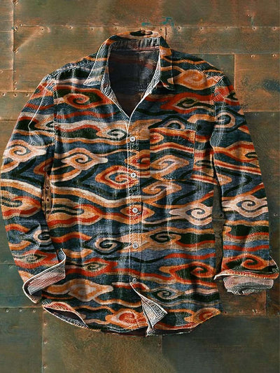 Men's Vintage Abstract Print Casual Long Sleeve Shirt