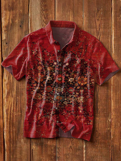 Men's Western Print Casual Lapel Short Sleeve Shirt
