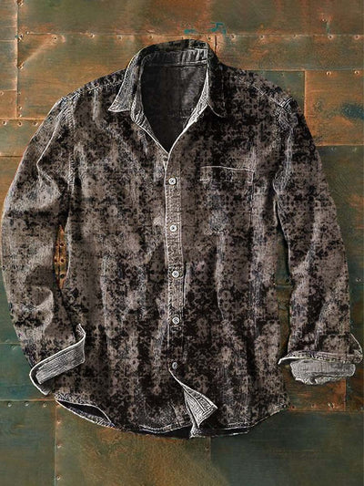Men's Western Style Gradient Print Casual Lapel Long Sleeve Shirt
