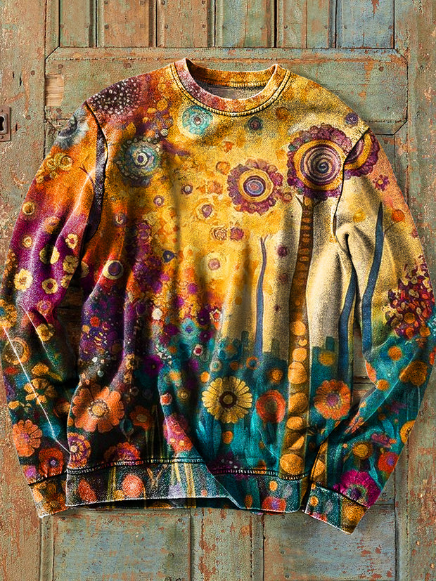 Men's Vintage Abstract Colorful Botanical Art Print Crew Neck Pullover Shirt