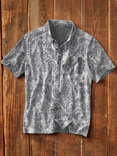 Men's Western Print Casual Lapel Short Sleeve Shirt