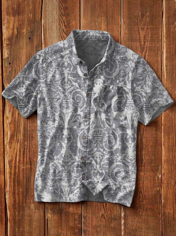 Men's Western Print Casual Lapel Short Sleeve Shirt