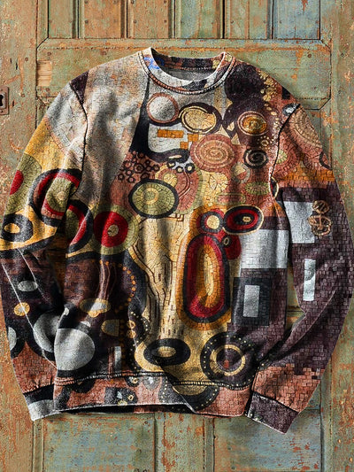 Men's Vintage Abstract Irregular Art Print Crew Neck Pullover Shirt