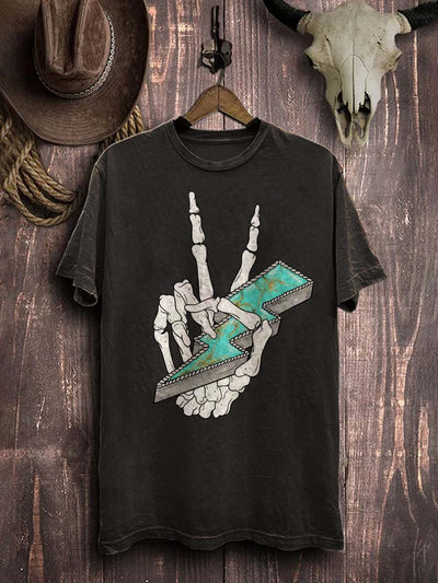 Western Cowboys Skull Print Casual Cotton T-Shirt
