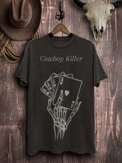 Western Cowboys Skull Print Casual Cotton T-Shirt