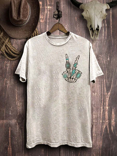 Western Cowboys Skull Print Casual Cotton T-Shirt