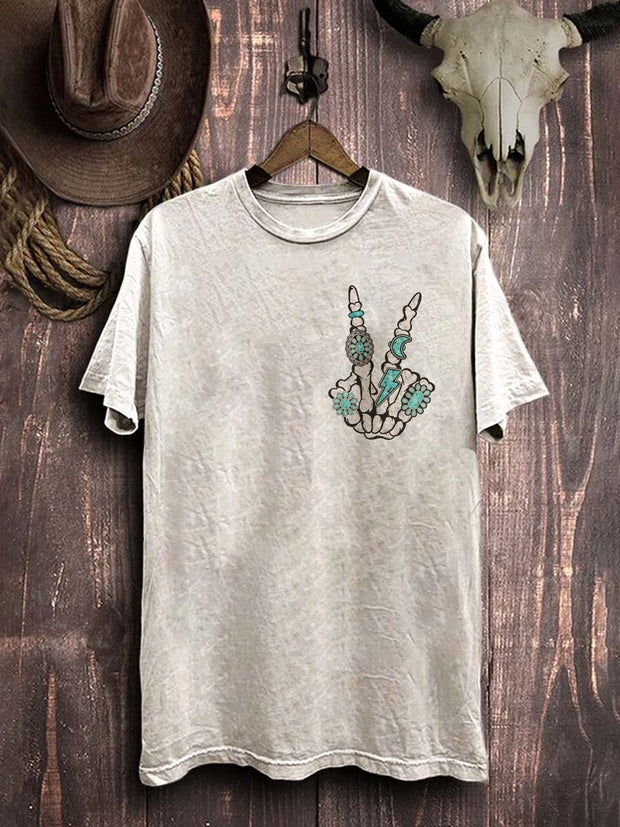 Western Cowboys Skull Print Casual Cotton T-Shirt