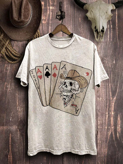 Western Cowboys Skull Print Casual Cotton T-Shirt