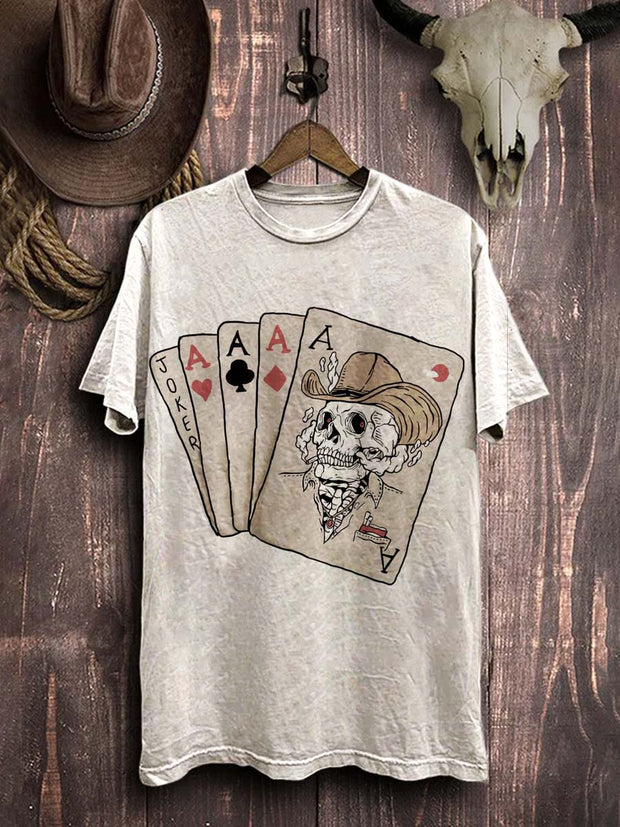 Western Cowboys Skull Print Casual Cotton T-Shirt