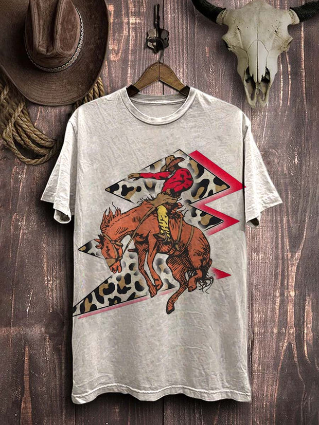 Rodeo Western Cowboy Printed Casual Cotton T-Shirt