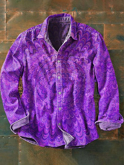 Men's Vintage Mandala Floral Print Casual Lapel Long Sleeve Shirt