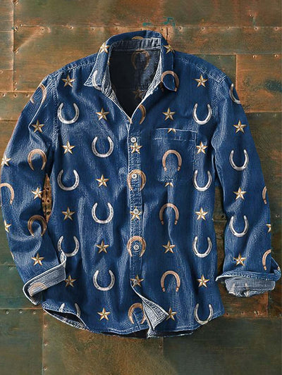 Men's Western Harness Print Casual Lapel Long Sleeve Shirt