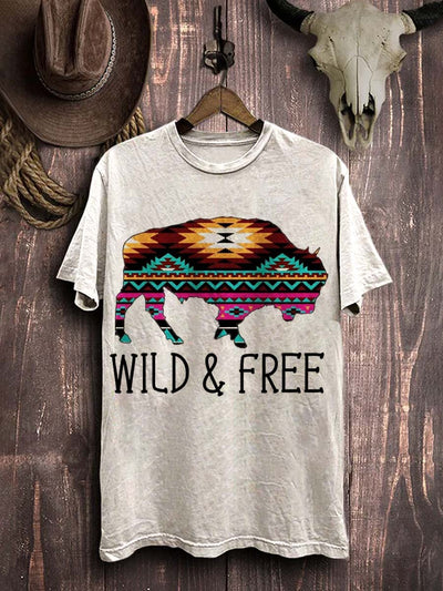 Western Highland Cattle Print Casual Cotton T-Shirt