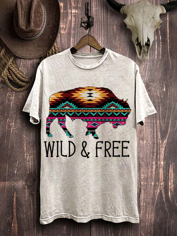 Western Highland Cattle Print Casual Cotton T-Shirt