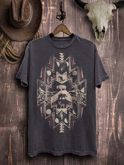 Western Style Graphic Print Casual Cotton T-Shirt