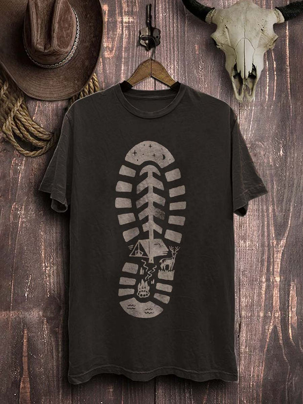 Western Style Graphic Print Casual Cotton T-Shirt