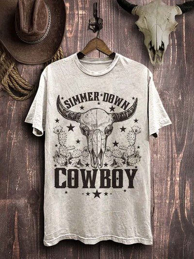 Western Cowboy Printed Casual Cotton T-Shirt