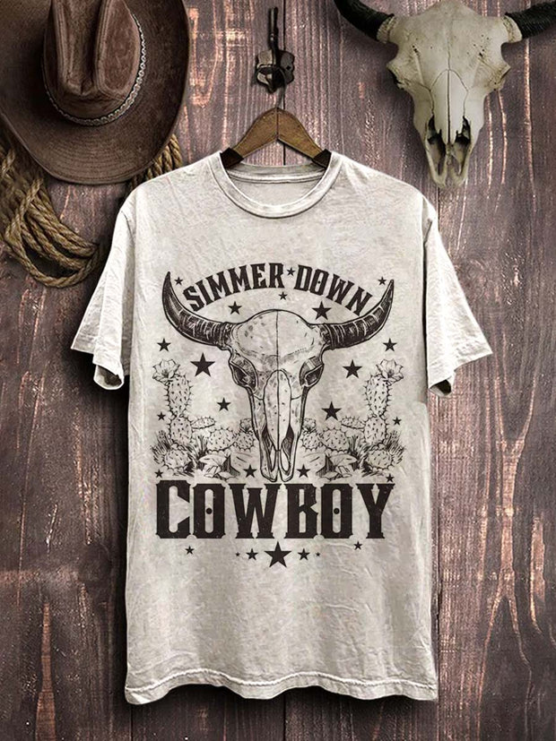 Western Cowboy Printed Casual Cotton T-Shirt