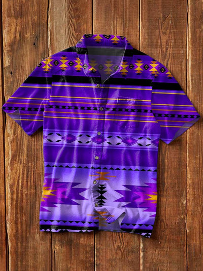Men's Western Print Casual Lapel Short Sleeve Shirt