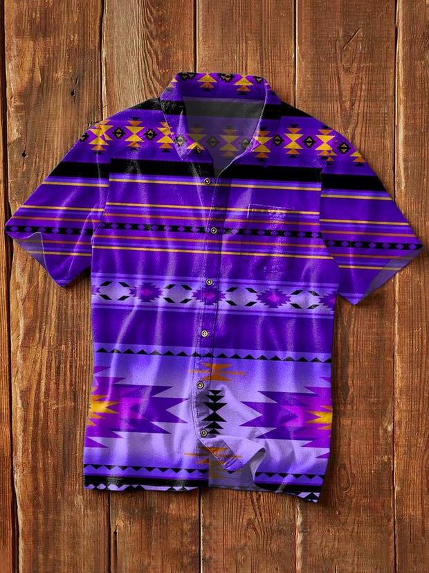 Men's Western Print Casual Lapel Short Sleeve Shirt