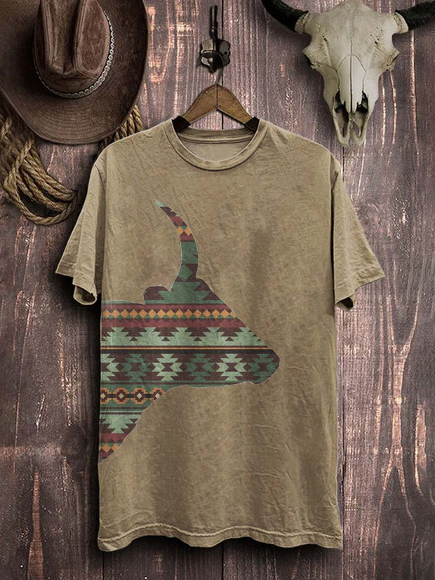 Western Highland Cattle Print Casual Cotton T-Shirt