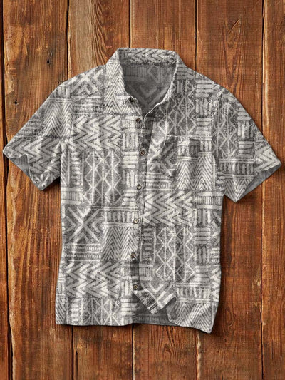 Men's Western Print Casual Lapel Short Sleeve Shirt