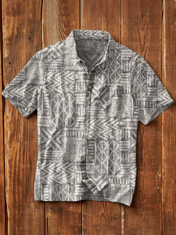 Men's Western Print Casual Lapel Short Sleeve Shirt