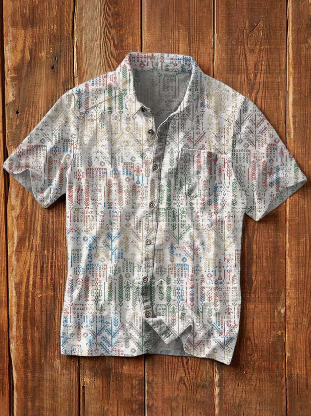 Men's Western Print Casual Lapel Short Sleeve Shirt