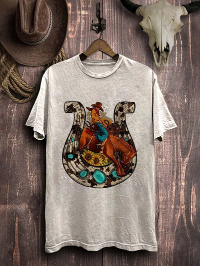 Western Denim Print Casual Cotton T-shirt