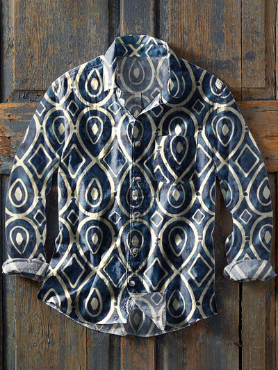 Men's Retro Graphic Print Casual Lapel Long Sleeve Shirt