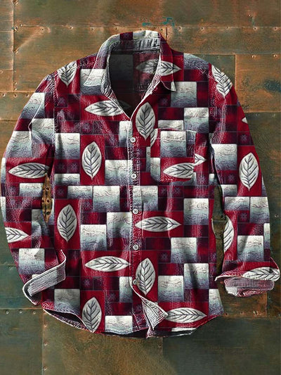 Men's Retro Irregular Pattern Print Casual Lapel Long Sleeve Shirt