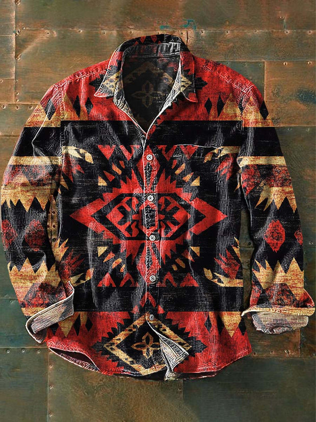 Men's Vintage Western Style Printed Lapel Short Sleeve Shirt
