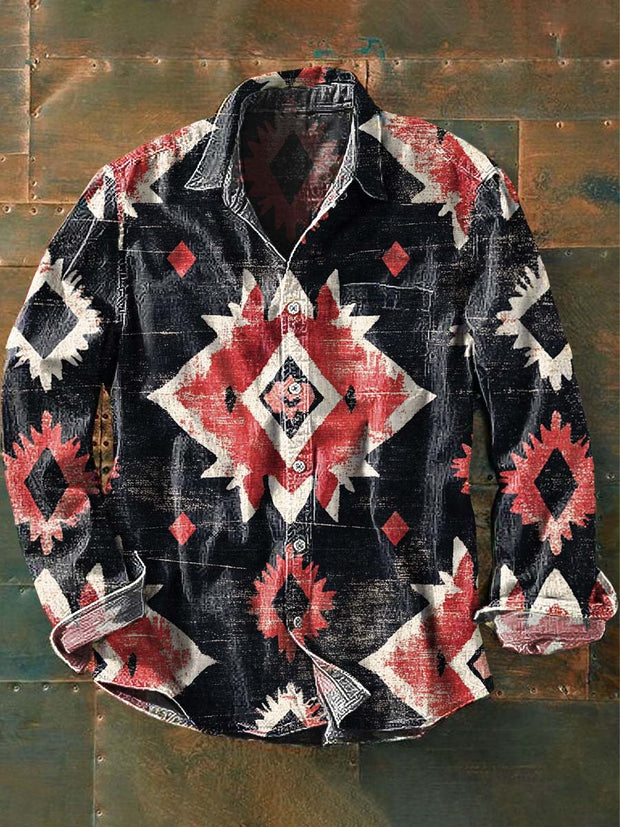 Men's Vintage Western Style Printed Lapel Short Sleeve Shirt