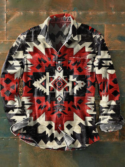 Men's Vintage Western Style Printed Lapel Short Sleeve Shirt