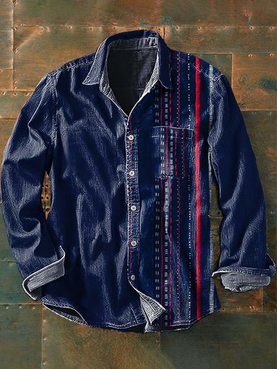 Men's Vintage Western Style Printed Casual Lapel Long Sleeve Shirt