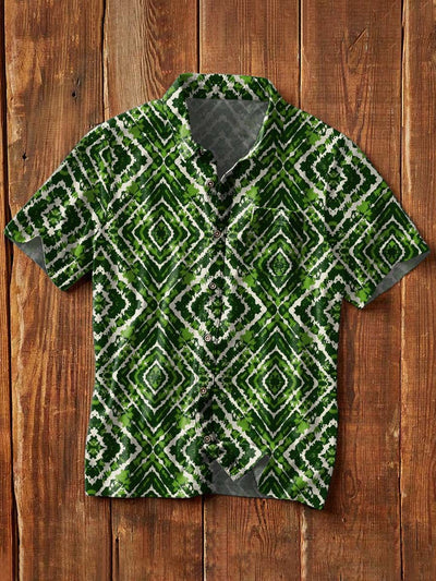 Men's Vintage Western Style Printed Casual Lapel Short Sleeve Shirt