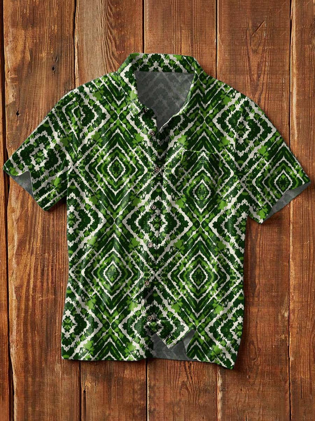 Men's Vintage Western Style Printed Casual Lapel Short Sleeve Shirt