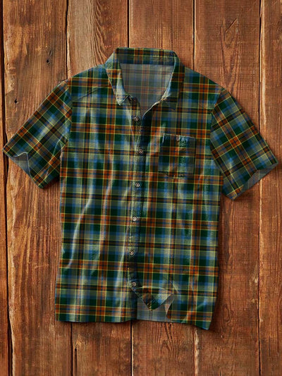 Men's Retro Plaid Printed Casual Lapel Short Sleeve Shirt