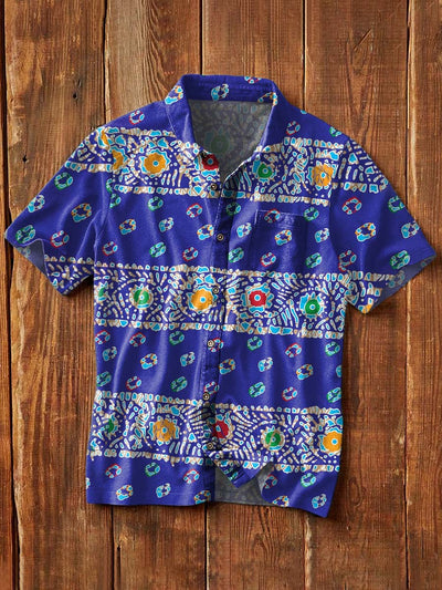 Men's Retro Cashew Flower Print Casual Lapel Short Sleeve Shirt