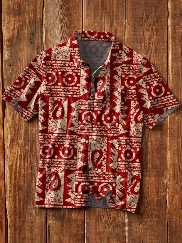 Men's Vintage Tribal Print Casual Lapel Short Sleeve Shirt