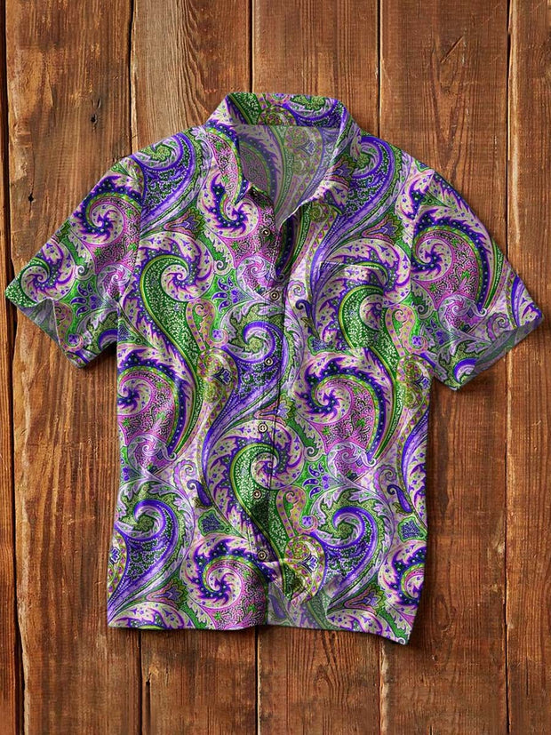 Men's Retro Floral Print Casual Lapel Short Sleeve Shirt
