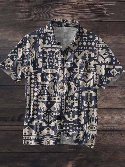 Men's Western Style Printed Casual Lapel Short Sleeve Shirt