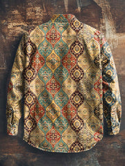 Men's Retro Floral Print Casual Lapel Long Sleeve Shirt